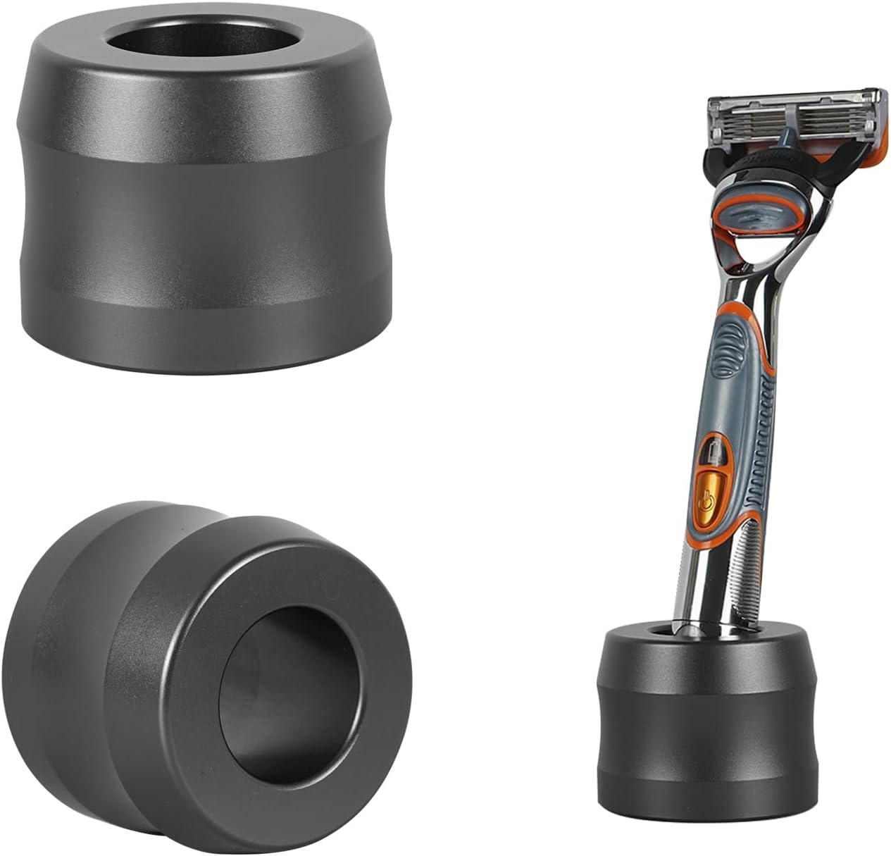Linkidea 2 Pack Aluminum Alloy Razor Stand, Opening Dia 0.86" (22mm) Men's Shaving Stand for Bathroom Countertops, Compatible with Fusion 5 Power, ProGlide Shield Power (Grey)