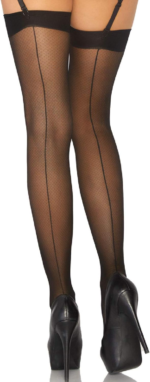 Leg Avenue Women's Contrast Top Cuban Heel Backseam Stockings
