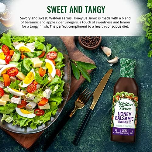 Walden Farms Honey Balsamic Vinaigrette – Calorie-Free, Low Carb, Keto-Friendly, Vegan, Sugar-Free Dressing with Sweet Honey & Tangy Balsamic – 12 oz Bottle