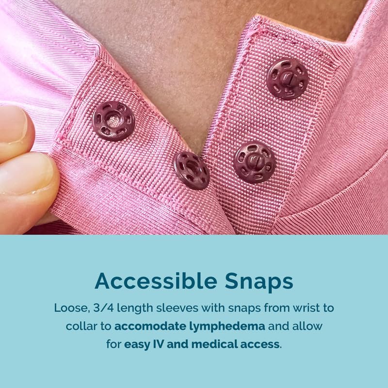 KickIt Hospital Gowns for Women with Snaps Sleeves for IVs, Chemo Robe for Port Access, Mastectomy Shirt with Drain Pockets