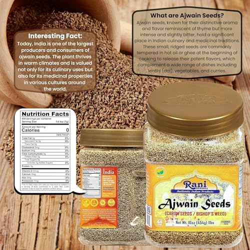 Rani Ajwain Seeds (Carom Bishops Weed) Spice Whole 16oz (1lb) 454g PET Jar ~ All Natural | Vegan | Gluten Friendly | NON-GMO | Kosher | Indian Origin