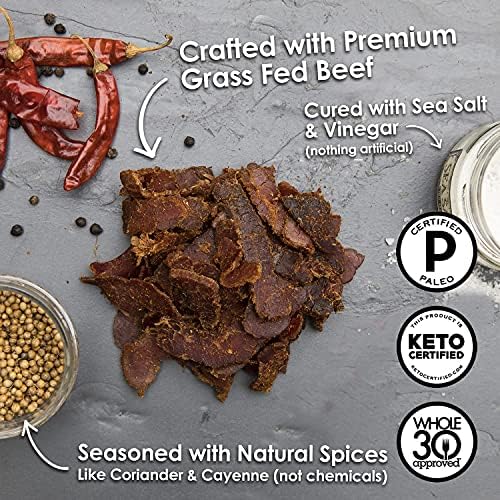 Ayoba Spicy Grass Fed Beef Biltong Slices (4 Ounce, Pack of 1) - Keto Friendly Air-Dried Grass Fed Beef Paleo Snacks - Gluten Free, Whole 30 Approved, Sugar free, No Carb Meat Snacks