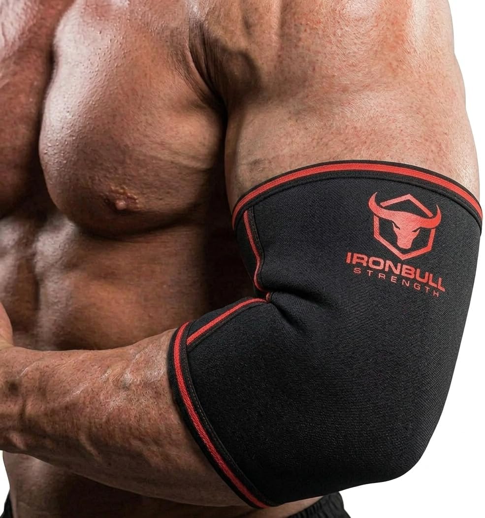 Elbow Sleeves 5mm (1 Pair) - High Performance Elbow Sleeve Support for Weightlifting, Weight Training & Powerlifting - Best Compression Straps - for Men and Women (Small, Black/Red)