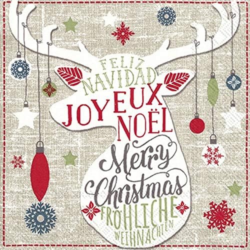 IHR 20 Luxury Christmas Paper Luncheon Napkins- Merry Christmas Deer