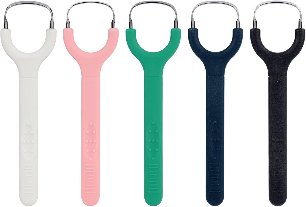 5pcs Colorful Tongue Scraper, Portable Tongue Cleaner with Ergonomic Handle Stainless Steel & Plastic Tongue Scraper for Adults Kids (5 Colors)