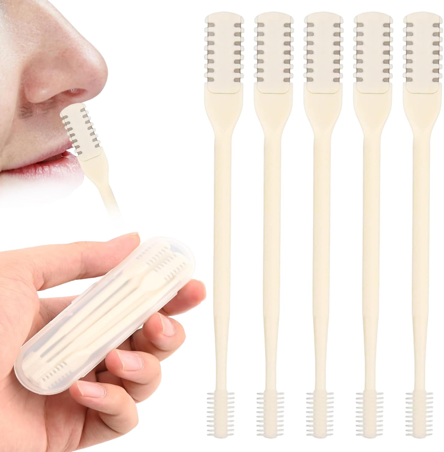 5 Pcs 2-in-1 Nasal Hair Cutter Manual Nose Hair Trimmer Remover for Women Men 360° Double Sided Soft Cleaning Brush Portable Tool