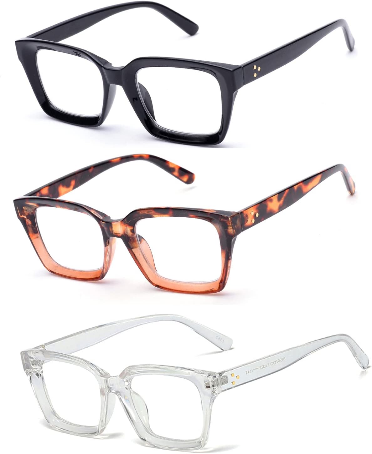 ZUVGEES Retro Style Square Reading Glass Big Eyeglass Frames Large lens 50mm