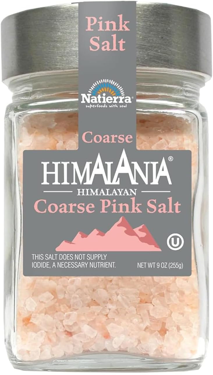 Natierra Himalania Himalayan Coarse Pink Salt in Glass Jar | Unrefined & Non-GMO | 9 Ounce