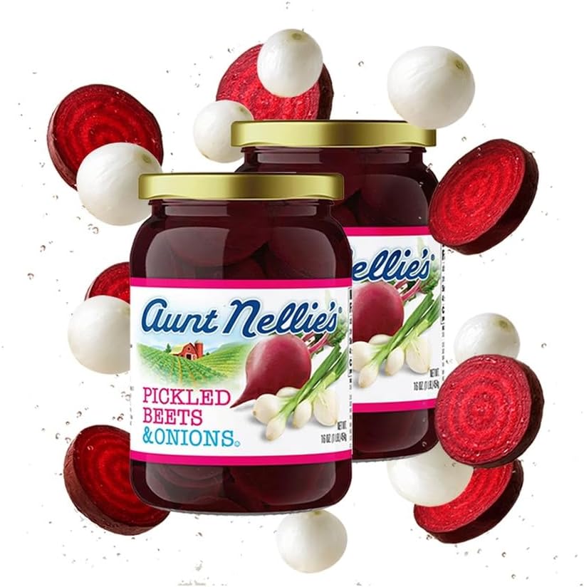 Aunt Nellie’s Pickled Beets & Onion | Tangy, Earthy, Sweet and Delicious | Deep Vibrant Ruby Red-Purple | Grown & Made in USA | Smoothies, Salads, Side Dishes (16 oz, 2-Pack)