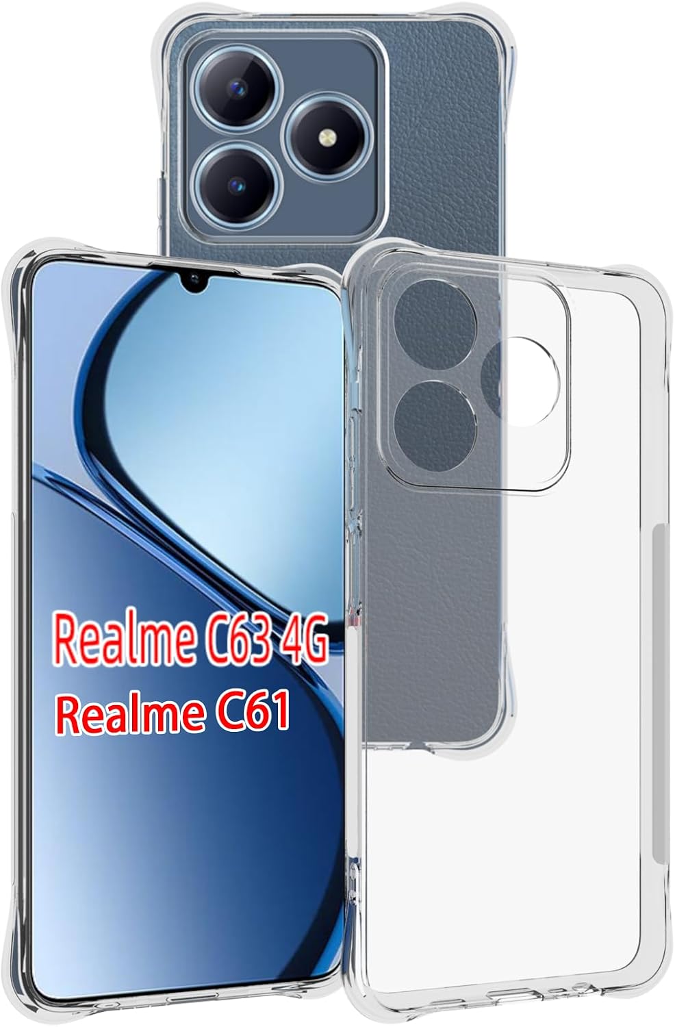 USTIYA Case for Realme C63 / Realme C61 Clear TPU Four Corners Military-Grade Protection Cover Transparent Soft funda