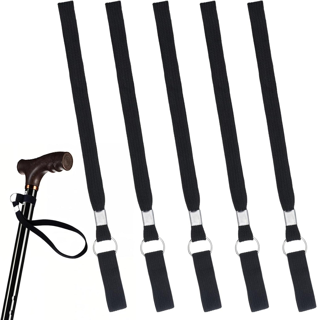 5-Pack Walking Cane Wrist Strap Replacement, Universal Cane Handle Straps Band Anti-Slip Elastic Loop Attached Black Adjustable Wrist Strap for Foldable Walking Stick, Crutches