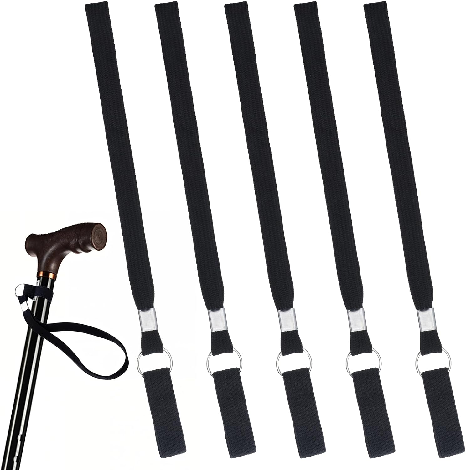 5-Pack Walking Cane Wrist Strap Replacement, Universal Cane Handle Straps Band Anti-Slip Elastic Loop Attached Black Adjustable Wrist Strap for Foldable Walking Stick, Crutches