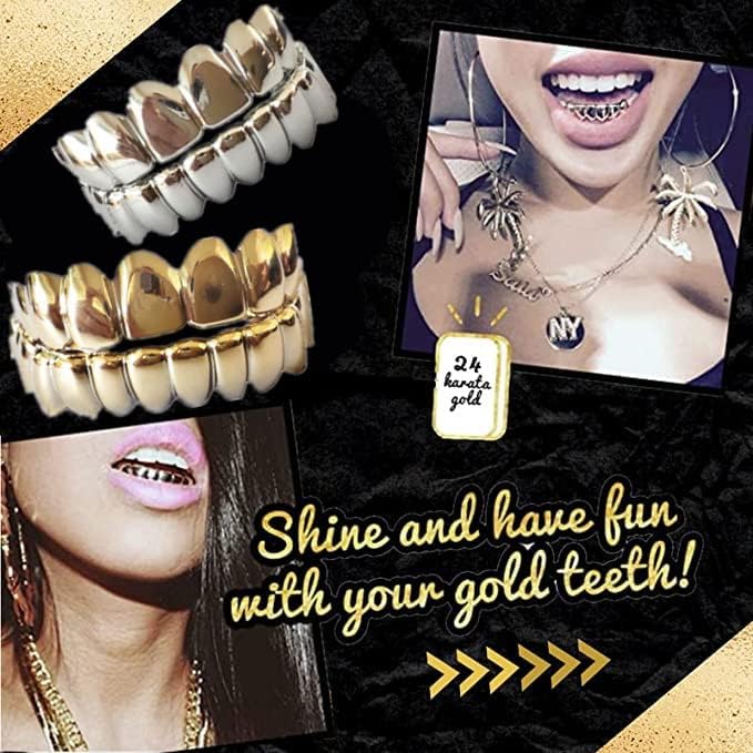 Silicone Gel Grillz Gold Grills for Your Teeth, Gold Teeth Tooth Grillz for Men and Women, Grillz Hip Hop, Jewelry Grills for Teeth