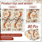 JarThenaAMCS 80Pcs Christmas Paper Napkin Vintage Santa Claus Disposable Luncheon Napkin Retro Dessert Dinner Hand Napkins for Winter Birthday Baby Shower
