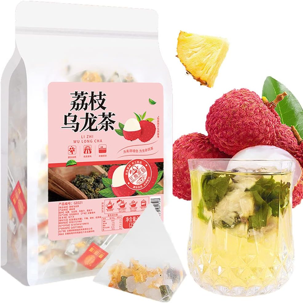 plant Gift Litchi Oolong Tea Bags 5.29oz (3g*50bags), Oolong Tea, Dried Peach, Dried Litchi, Chinese Pure Nature, Health Care Mixed Tea, Combination of Floral Tea 150g 荔枝乌龙茶
