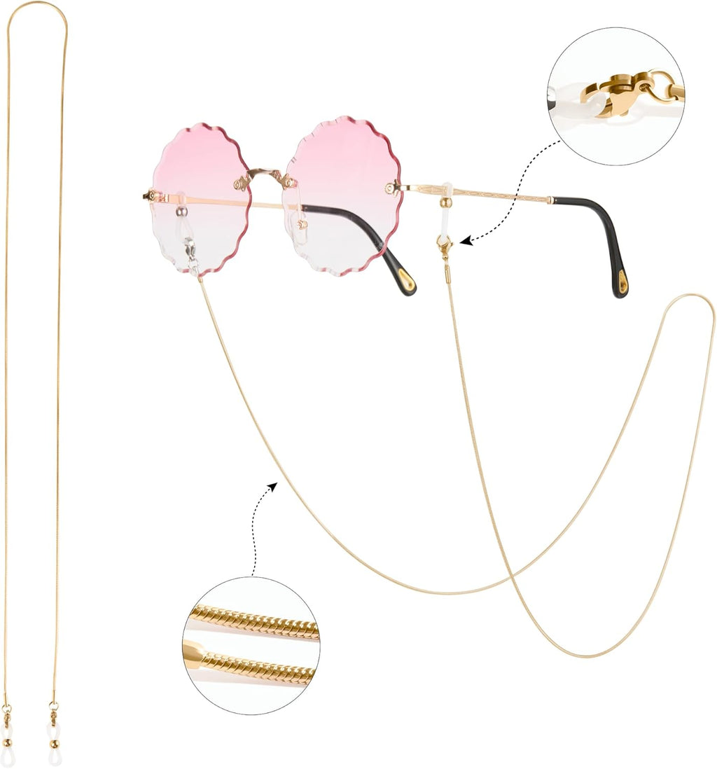 Glasses Chain for Women 75cm - Stainless Steel Eyeglass Holder with Anti-Slip Silicone Tips