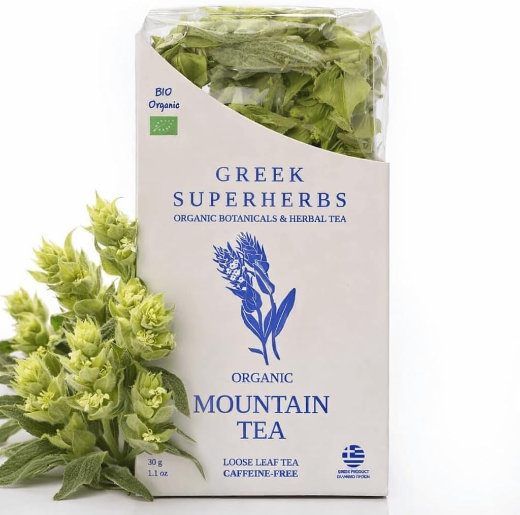 ORGANIC GREEK MOUNTAIN TEA (Mount Olympus) | Loose Herbal Tea for Longevity | Sideritis Scardica | 100% Organic, Caffeine Free, Natural & Earthy Flavor | 30G (1.1 OZ)