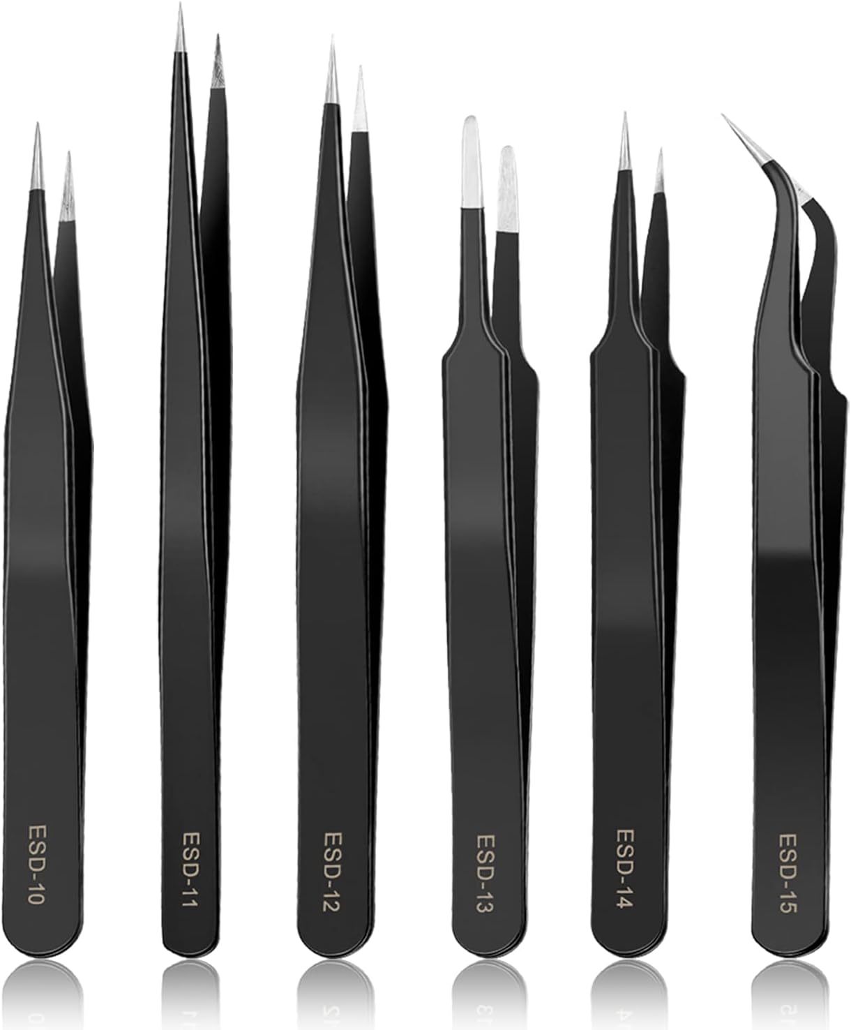 YHYZ 6pcs Precision Tweezers Set, Premium Anti-Static Stainless Steel ESD Tweezers Set Kit for Electronics, Sodlering，Jewelry, Craft, Laboratory Work, DIY