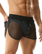 Rexcyril Men's Mesh Shorts Sexy See Through Underwear Sheer Fishnet Split Side Boxer Briefs