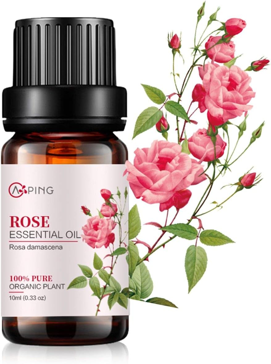 Rose Essential Oil - 100% Pure Organic Natural Plant (Rosa damascena) Rose Oil for Diffuser, Aroma, Spa, Massage, Yoga, Perfume, 0.33oz