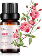 Rose Essential Oil - 100% Pure Organic Natural Plant (Rosa damascena) Rose Oil for Diffuser, Aroma, Spa, Massage, Yoga, Perfume, 0.33oz