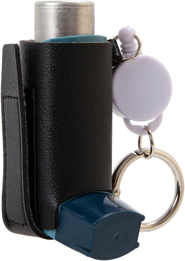 Asthma Inhaler Holder – Lightweight PU Leather Inhaler Case Keychain, Durable & Portable Asthma Keychain Holder for Adults & Kids (Inhaler Not Included) (Black)