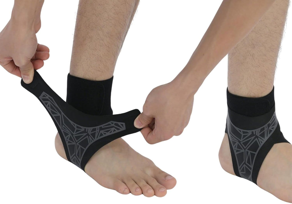 SUJAYU 2 Pack Ankle Brace & Elastic Supports for Men & Women, Ankle Support Ankle Compression Sleeve, Plantar Fasciitis Relief Achilles Tendonitis Brace Achilles Tendonitis Wrap (Gray, S/M)