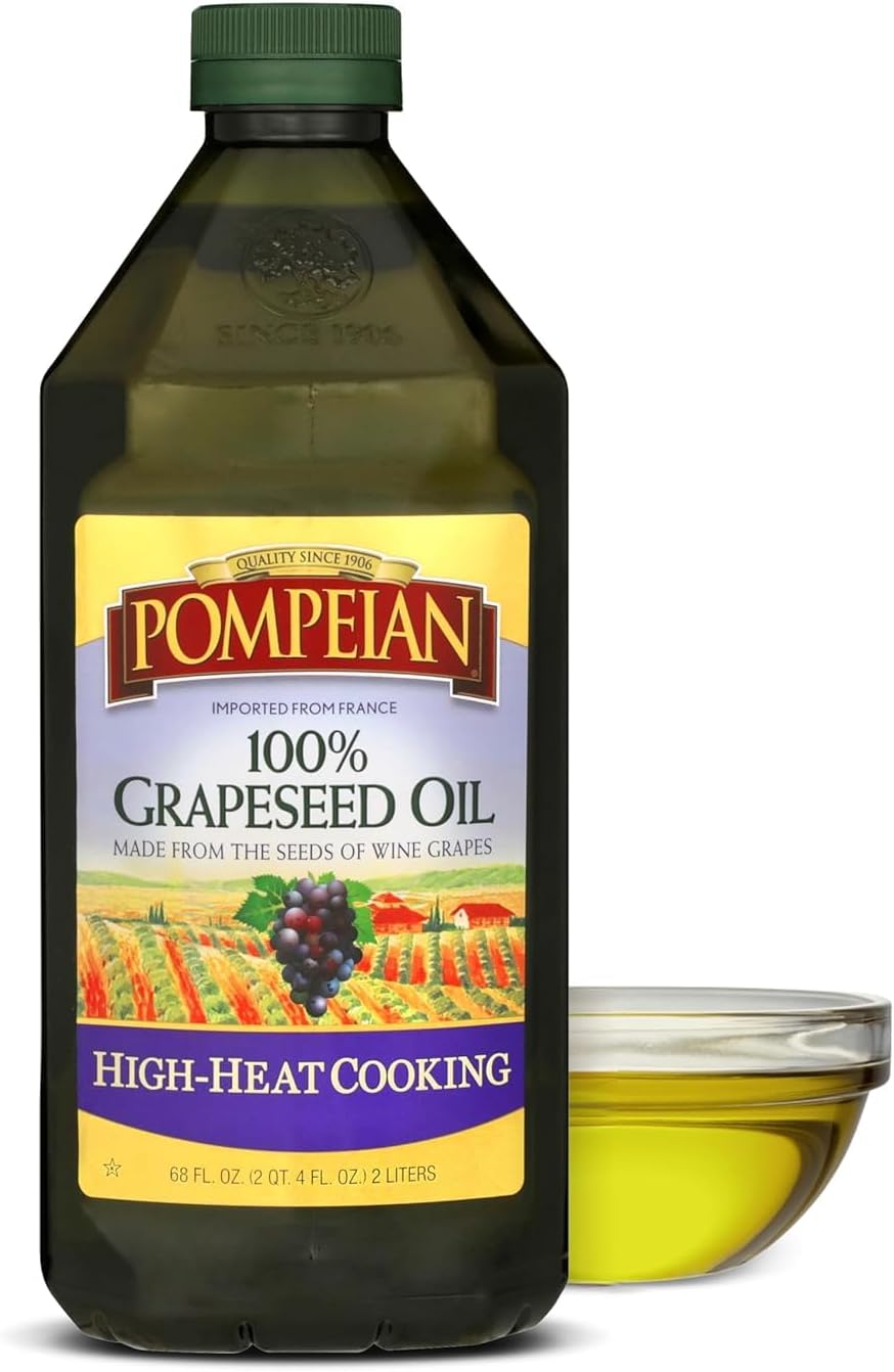 Pompeian 100% Grapeseed Oil - 68 Fl Oz - Grapeseed Oil for High Heat Cooking - Light and Subtle Flavor for Deep Frying and Baking Desserts - High Smoke Point