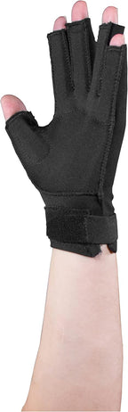 OTC Resting Splint Glove, 5 Finger Semi-Rigid Splints, Open Tips, Black, Left Hand, Medium