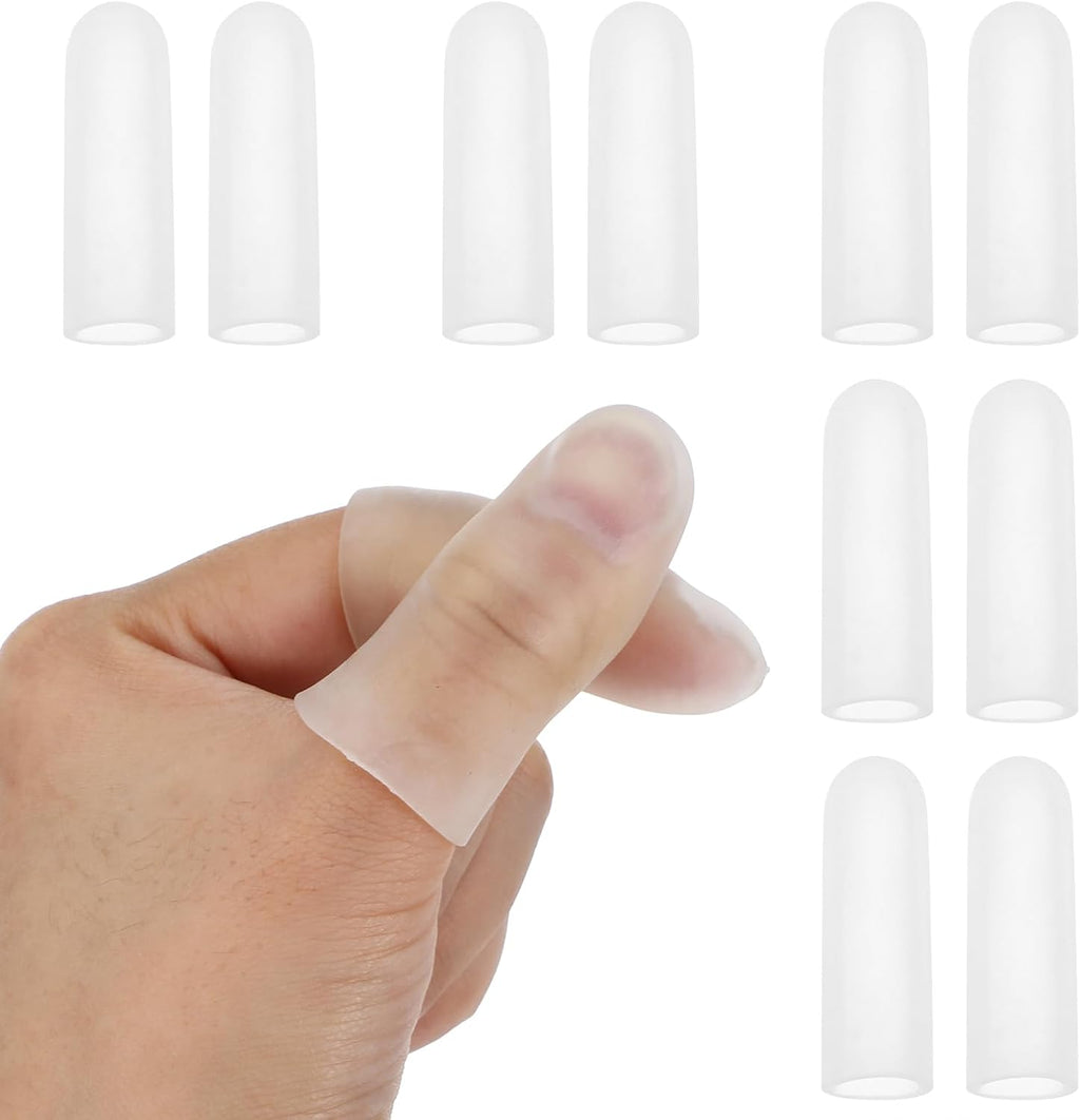 Gel Finger Cots, 10 PCS Gel Finger Protectors Finger Caps Silicone Fingertips Protection Finger Protector Support, Finger Sleeves Thumb Protection for Hand Eczema, Finger Cracking Arthritis(Clear)