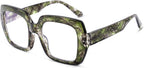 Square Oversized Reading Glasses Blue Light Blocking for Women Men, Stylish Readers with Spring Hinge,Seaweed Green, 1.5