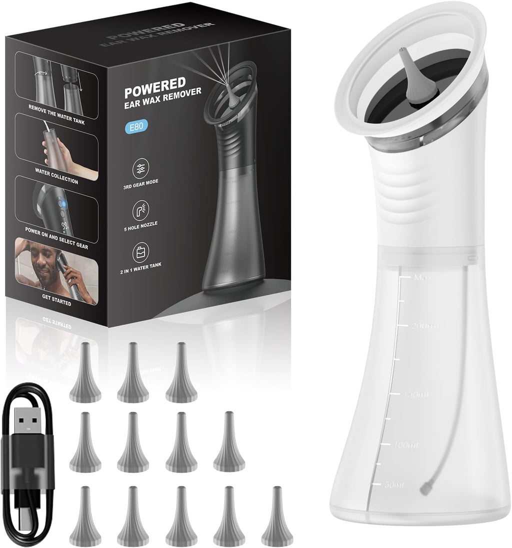 Upgraded Ear Wax Removal with LED Display- Safe and Effective Ear Wax Removal Kit-Ear Cleaner Kit -with Wastewater Recovery System-(White)
