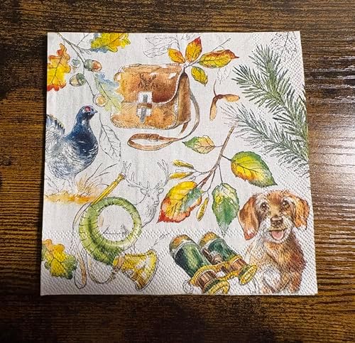 IHR Ideal Home Range Cocktail Napkins Disposable 3-Ply Paper Party Napkin Pack, 5" x 5", Hunting, 20-Count