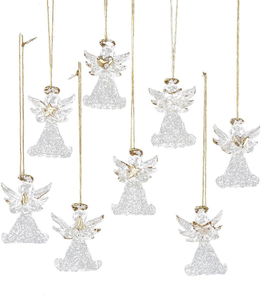 Kurt Adler Clear Glass Angel Ornament, 1.57-Inch, Set of 8