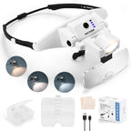 YOCTOSUN Magnifying Glass with Light, Magnifying Glasses with 6 Lenses 1.0X–4.0X, Rechargeable Headset Magnifier with 3 Light Colors,Magnetic Headband, Head Magnifying Visor for Crafts Sewing Jewelry