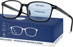 EASY READ TR90 Progressive Multifocal Reading Glasses for Men,Rectangular Blue Light Blocking Readers with Spring Hinge