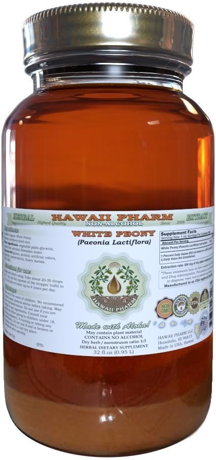 Hawaii Pharm White Peony White Pony (Paeonia Lactiflora) Dried Root Glycerite Natural Herbal Supplement, USA 32 fl.oz