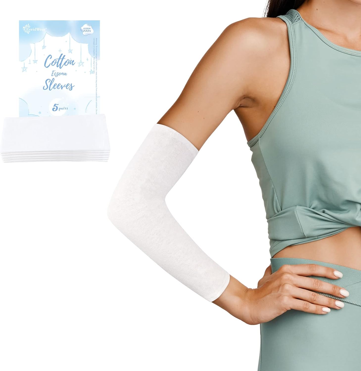Evridwear Eczema Arm or Leg Sleeves, 5 Pairs Pure Cotton Fabric Prevent Scratching and Rubbing Eczema Skin Diseases Diabetes for Adults(M)