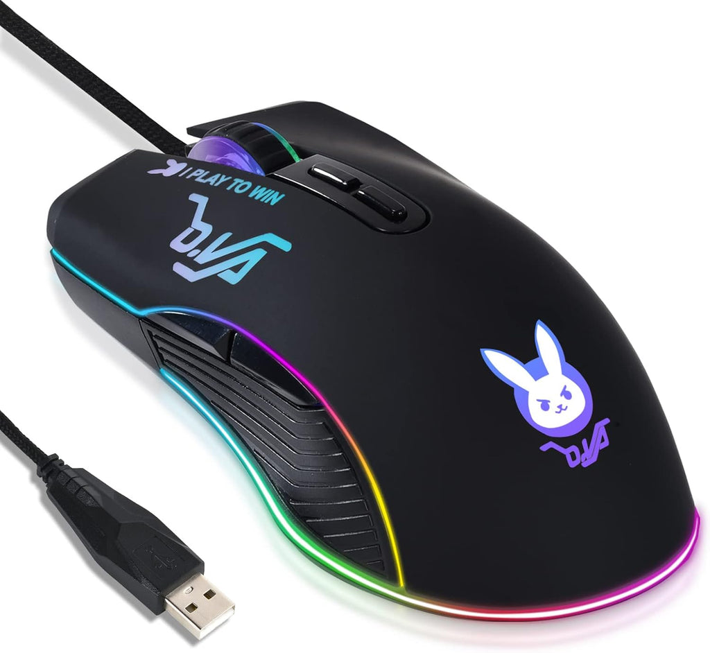 Gaming Mouse,12 Colors Backlit Optical Game Mice Ergonomic USB Wired with 7200 DPI and 7 Buttons for Computer/Win/Mac/Linux/Andriod/iOS. (Black USB)