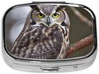Square Round Pill Case Eastern owl Pill Box Daily 2 Compartment Travel Pill Container for Pocket Purse Portable Medicine Cod Liver Oil Storage Box 2 Times a Day Pill Organizer