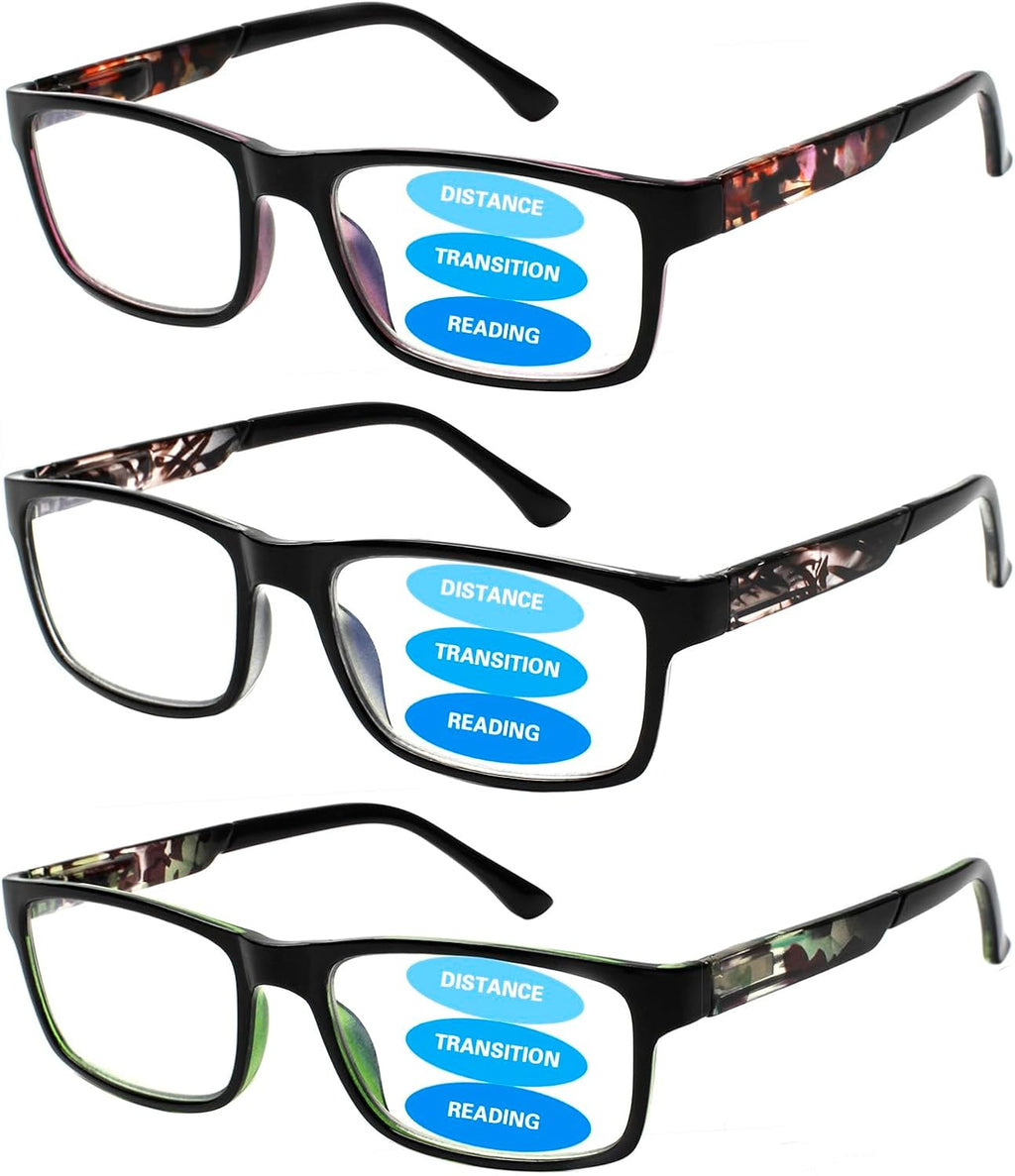 3 Pack Progressive Multifocus Reading Glasses for Women Men Blue Light Blocking Spring Hinges Computer Readers (Mix Color, 3.00, multiplier_x)