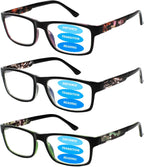 3 Pack Progressive Multifocus Reading Glasses for Women Men Blue Light Blocking Spring Hinges Computer Readers (Mix Color, 3.00, multiplier_x)