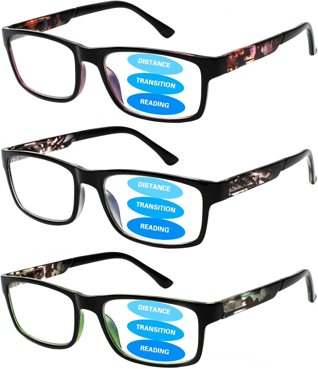 3 Pack Progressive Multifocus Reading Glasses for Women Men Blue Light Blocking Spring Hinges Computer Readers (Mix Color, 3.00, multiplier_x)