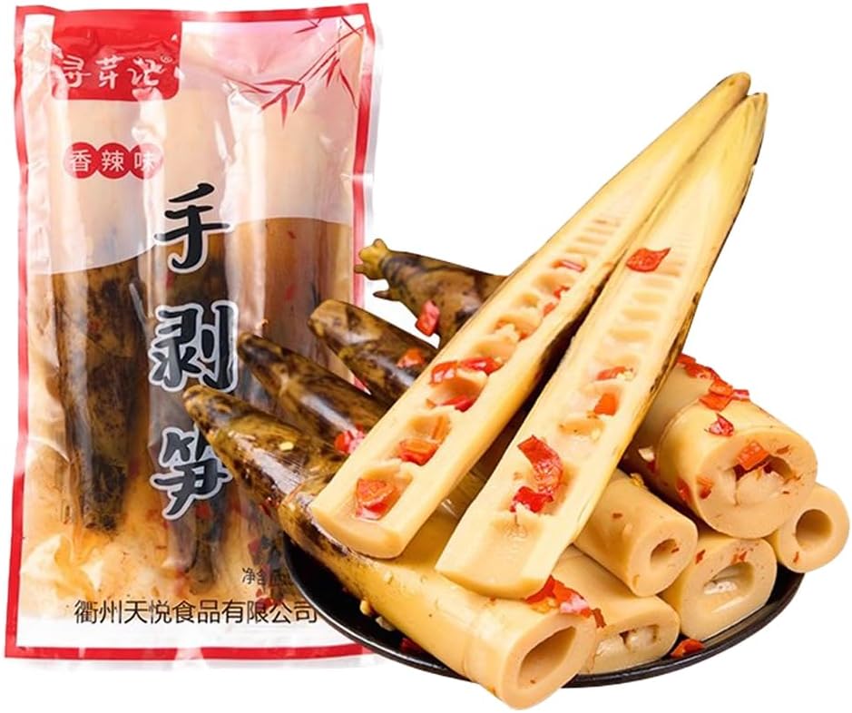 17.6OZ Fresh Hand Peeled Bamboo Shoots,Bamboo Shoots To Eat,Instant Spicy Chinese Snacks,Aged Soup with Pickled Peppers and Tender Vegetables,Spicy Strips