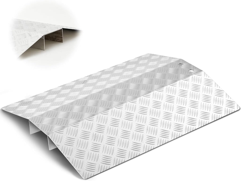 2" Wheelchair Ramp, 21.7" W x 27.6" L Bridge Threshold Aluminum 800lbs Capacity with Supporting Frame and Non-Slip Surface, Door Ramp for Doorways Wheelchairs Stairs Steps