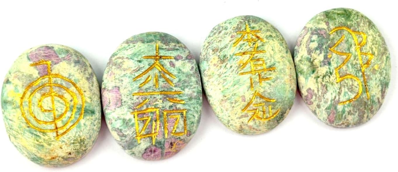 Jet International Ruby Fuscite Oval Usui Reiki Healing Set Chakra Balancing Meditation Gemstone Spiritual Energized Positive Mental Peace Prosperity Growth Bonding Relationship De-Stress Anxiety