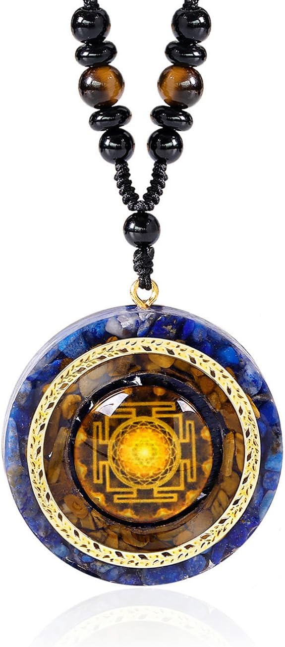 Day Day Up Orgonite Necklace - Sri Yantra Rotatable Pendant For Anti Stress Anxiety & Meditation - Malachite And Tiger Stone For Spiritual Healing & Positive Energy