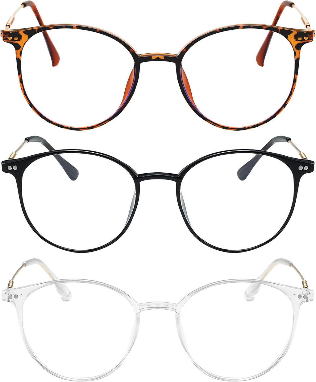 3 Pack Retro Round Super Light Reading Glasses for Women Men, Classic Lightweight Blue Light Blocking Readers