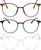 3 Pack Retro Round Super Light Reading Glasses for Women Men, Classic Lightweight Blue Light Blocking Readers