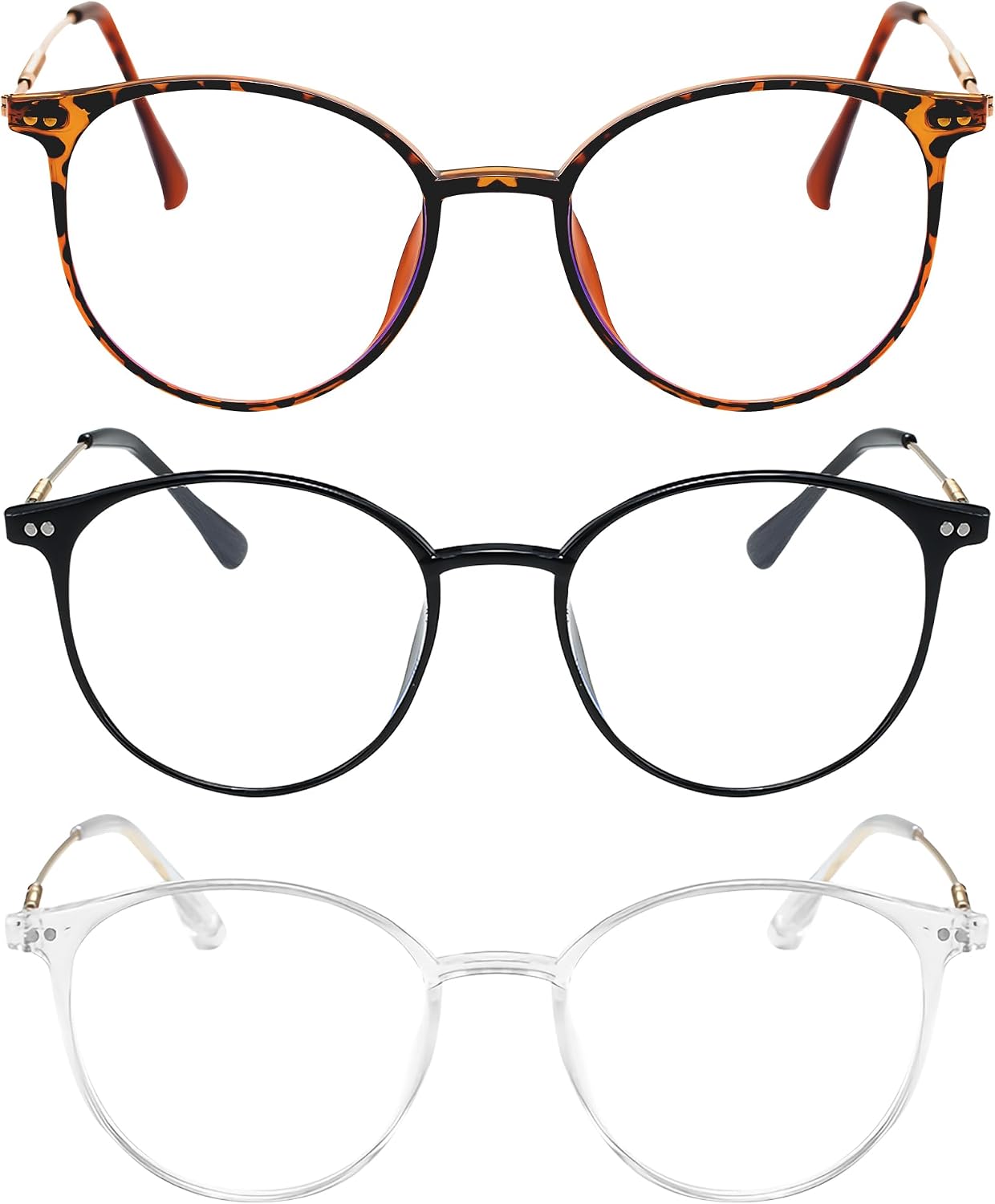 3 Pack Retro Round Super Light Reading Glasses for Women Men, Classic Lightweight Blue Light Blocking Readers